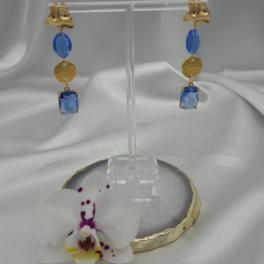 Statement oorbellen met kristalglas - blauw