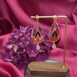 Vergulde oorbellen - glas in lood look - met zirkonia