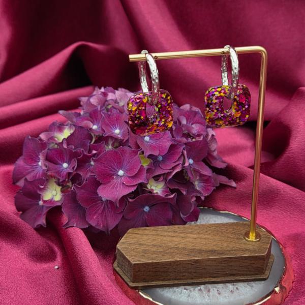 RVS creolen voor epoxy hangers - Rond met print