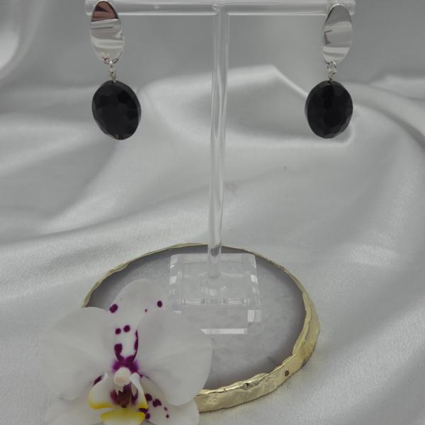 Oorbellen met zwarte kristalglas hanger