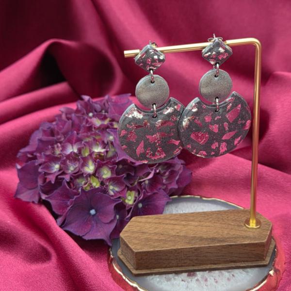 Epoxy oorbellen zilver/grijs