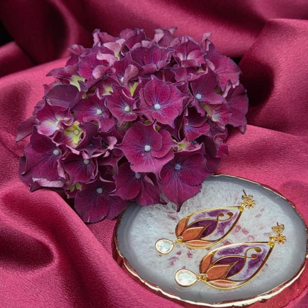 Vergulde oorbellen - glas in lood look - met zirkonia