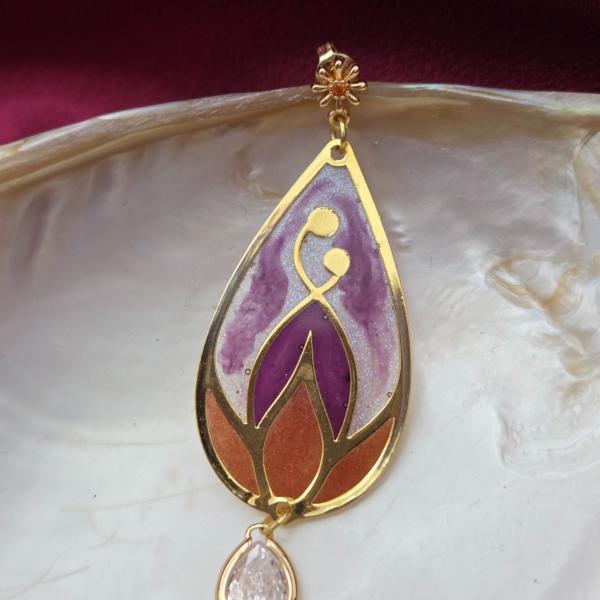 Vergulde oorbellen - glas in lood look - met zirkonia
