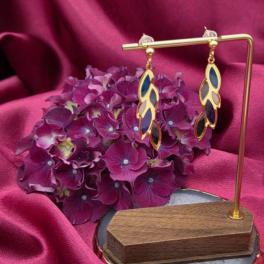 vergulde oorbellen - blaadjes - glas in lood look